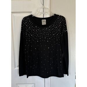 Vocal Women's Long Sleeve Shirt‎ Black With Rhinestones Sz S